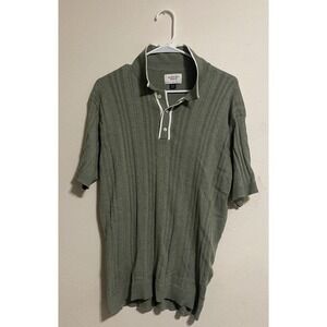 American Eagle Mens Tall Medium Sage Green Ribbed Knit Short Sleeve Polo Shirt
